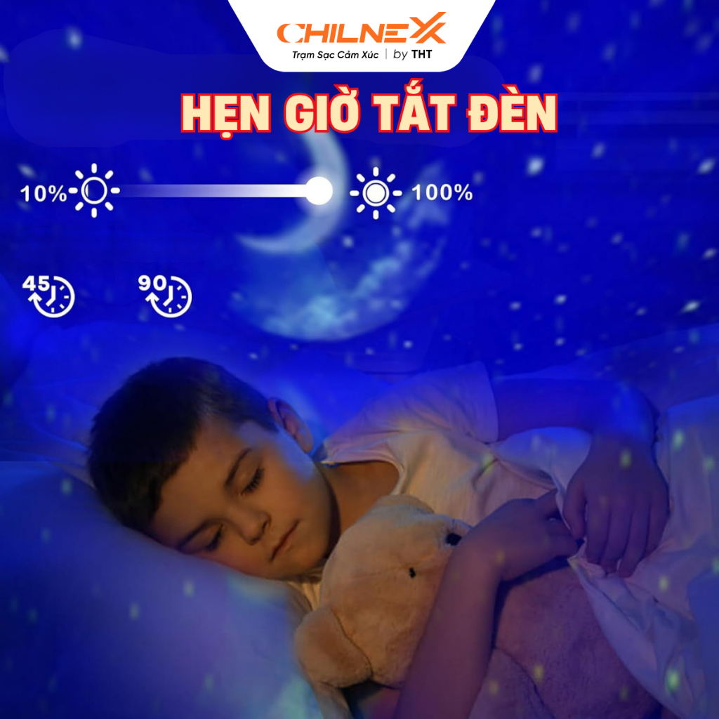 Đèn Phi Hành Gia galaxy Ngồi V8 CHILNEXX Đèn Ngủ chiếu trăng loa Bluetooth Nháy Theo Nhạc Hẹn Giờ tự tắt