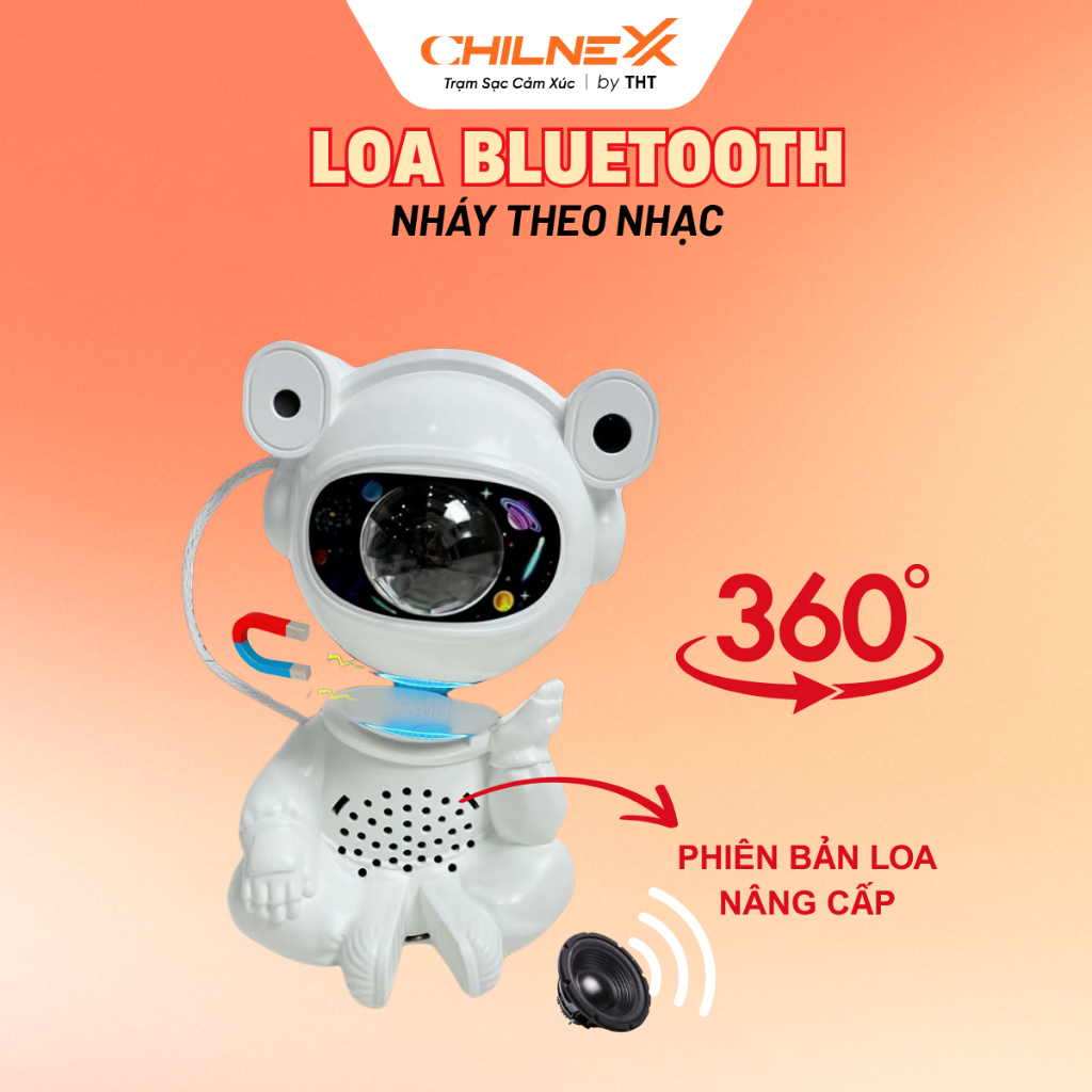 Đèn Phi Hành Gia galaxy Ngồi V8 CHILNEXX Đèn Ngủ chiếu trăng loa Bluetooth Nháy Theo Nhạc Hẹn Giờ tự tắt