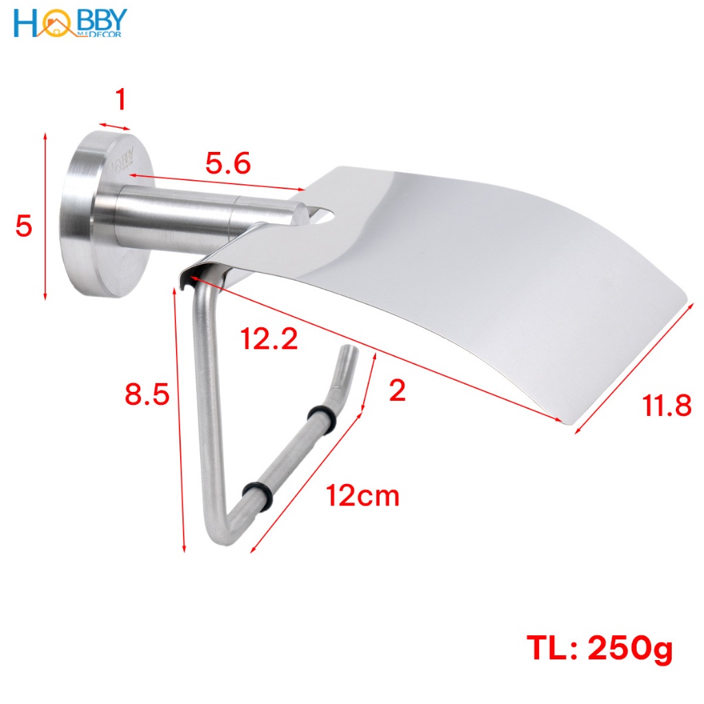 Giá treo cuộn giấy vệ sinh inox 304 có mái che Hobby home decor G7