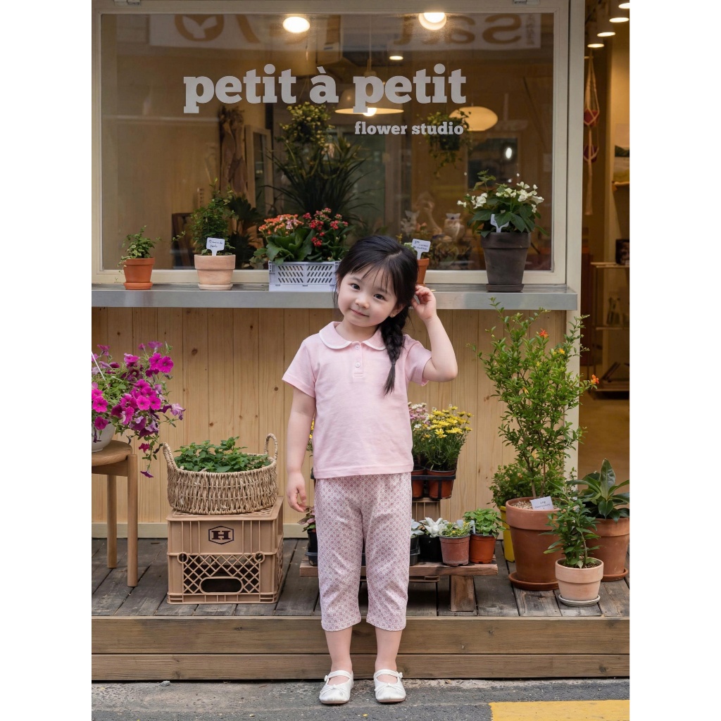 Set bộ cộc tay cổ sen bé gái Miniumbaby basic bé mặc đi chơi đi học, chất vải cotton mềm mát SB1858