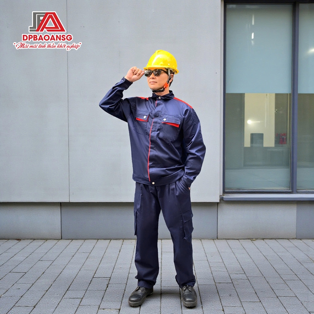 QUẦN - ÁO BẢO HỘ LAO ĐỘNG TAY DÀI KAKI MÀU XANH ĐEN PHỐI ĐỎ - ĐỒ BẢO HỘ CHO KỸ SƯ CÔNG TRÌNH, KTV SỬA CHỮA LẮP RÁP