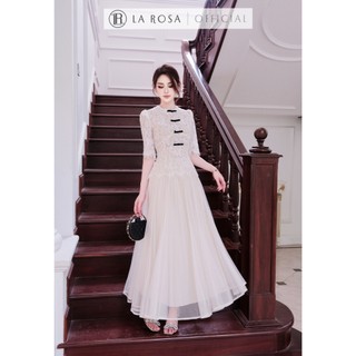 Set Váy Tiểu Thư Thanh Lịch La Rosa Áo Ren Tay Lỡ Dáng Ôm Đính Nơ Phối Chân Váy Dập Ly Xoè Tôn Dáng A1091+CV1082