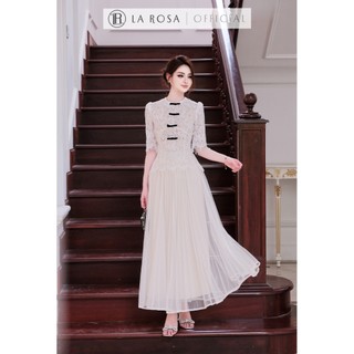 Set Váy Tiểu Thư Thanh Lịch La Rosa Áo Ren Tay Lỡ Dáng Ôm Đính Nơ Phối Chân Váy Dập Ly Xoè Tôn Dáng A1091+CV1082
