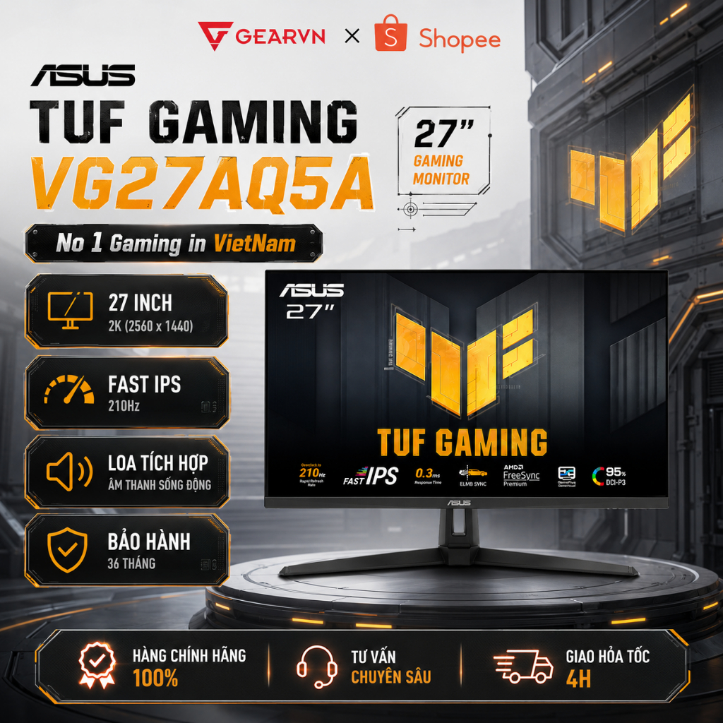 Màn hình ASUS TUF GAMING VG27AQ5A 27 inch Fast IPS 2K 210Hz chuyên game loa tích hợp BH 36 tháng