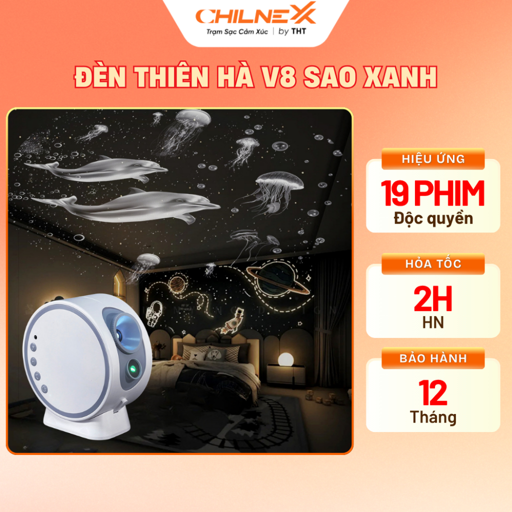 Đèn thiên hà V8 SAO XANH 8-12-16-19 -23PHIM CHILNEXX đèn galaxy kết hợp 12 tiếng ồn trắng dễ ngủ loa bluetooth nghe nhạc