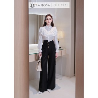 Set Đồ Công Sở Nữ Cao Cấp La Rosa Áo Sơ Mi Lụa Cổ Bèo Dài Tay Phối Quần Ống Rộng Cạp Cao Tôn Dáng A1092+Q925