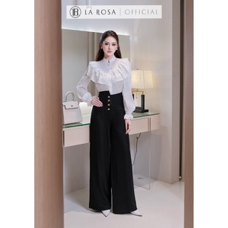 Set Đồ Công Sở Nữ Cao Cấp La Rosa Áo Sơ Mi Lụa Cổ Bèo Dài Tay Phối Quần Ống Rộng Cạp Cao Tôn Dáng A1092+Q925