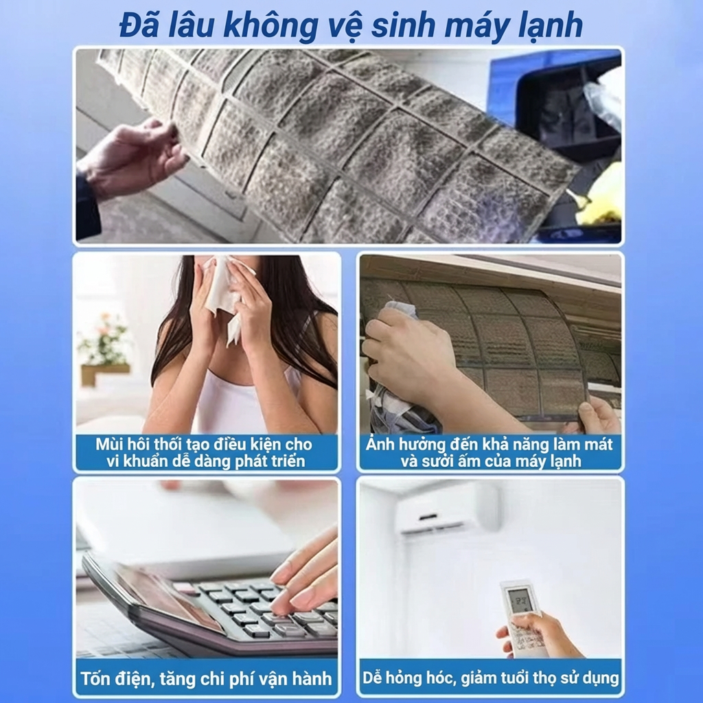🏠Bọt vệ sinh máy lạnh tiện lợi🏠 Làm sạch điều hòa tại nhà, không cần tháo máy, không cần rửa nước, dễ sử dụng
