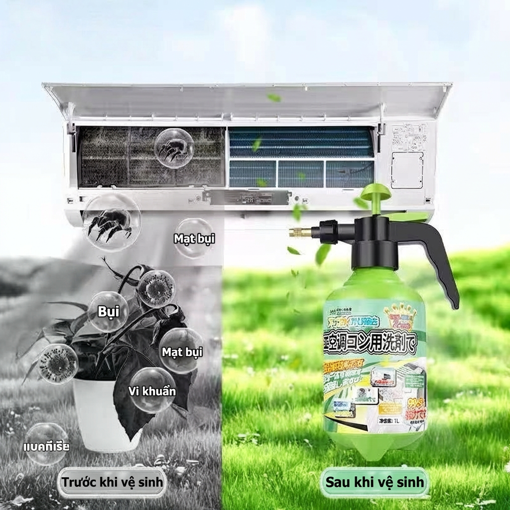 ✨Chỉ cần xịt 1 lần máy lạnh sạch bong✨ Bọt vệ sinh điều hòa 500ml, làm sạch dàn lạnh, cánh quạt, không cần rửa nước
