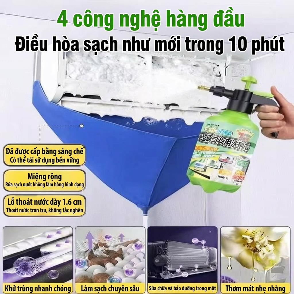 ✨Chỉ cần xịt 1 lần máy lạnh sạch bong✨ Bọt vệ sinh điều hòa 500ml, làm sạch dàn lạnh, cánh quạt, không cần rửa nước