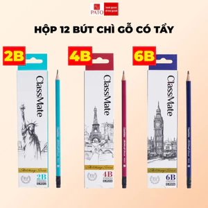 Hộp 12 Bút Chì Gỗ Có Tẩy 2B Classmate Chì Gỗ 4B 6B Viết Mịn, Thân Lục Giác Dễ Cầm, Tô Trắc Nghiệm, Tập Viết, Vẽ Tranh