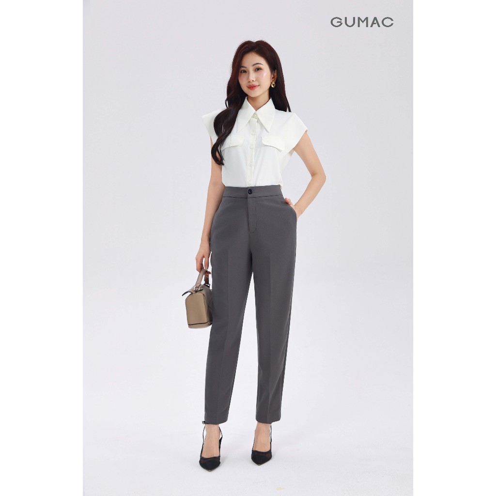 Áo Sơ Mi Nữ Không Tay GUMAC Phôm Suông Phối Nẹp Vai Có Nắp Túi Giả Trang Trí Trẻ Trung AF10035