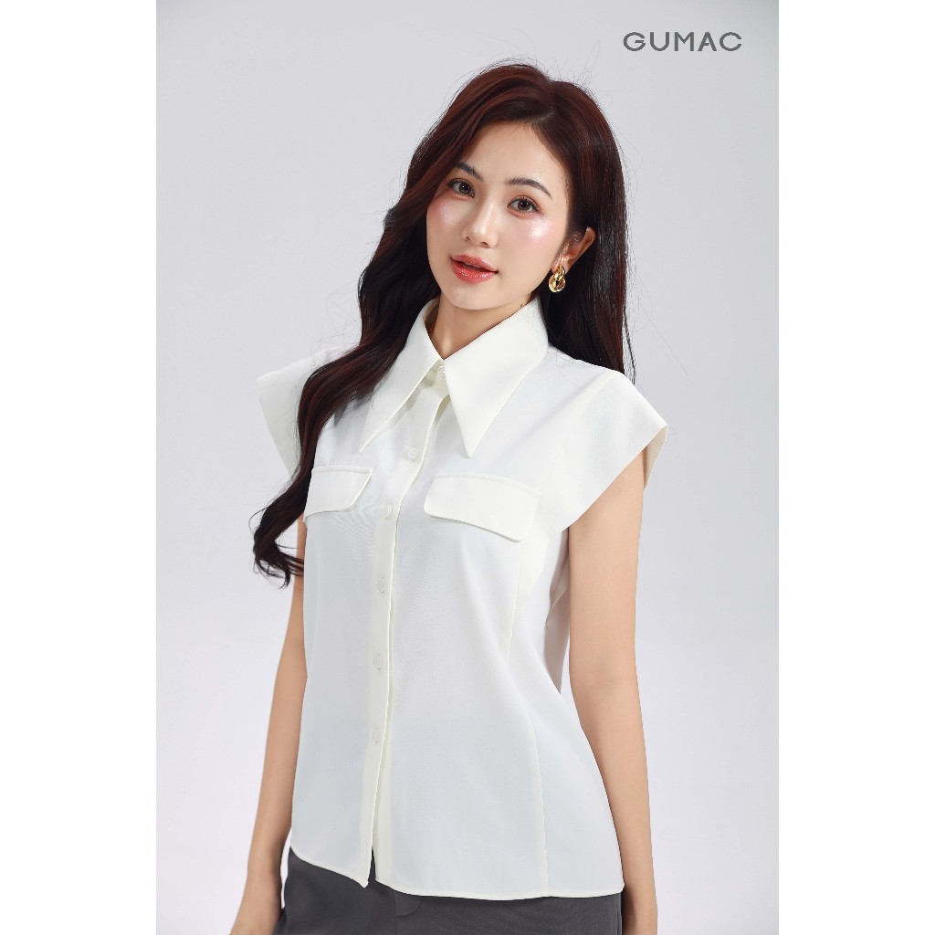 Áo Sơ Mi Nữ Không Tay GUMAC Phôm Suông Phối Nẹp Vai Có Nắp Túi Giả Trang Trí Trẻ Trung AF10035
