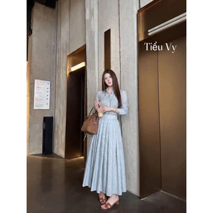 Set áo sơ mi chân váy xếp ly xoè dài DR