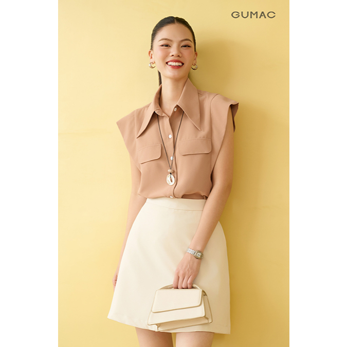 Áo Sơ Mi Nữ Không Tay GUMAC Phôm Suông Phối Nẹp Vai Có Nắp Túi Giả Trang Trí Trẻ Trung AF10035