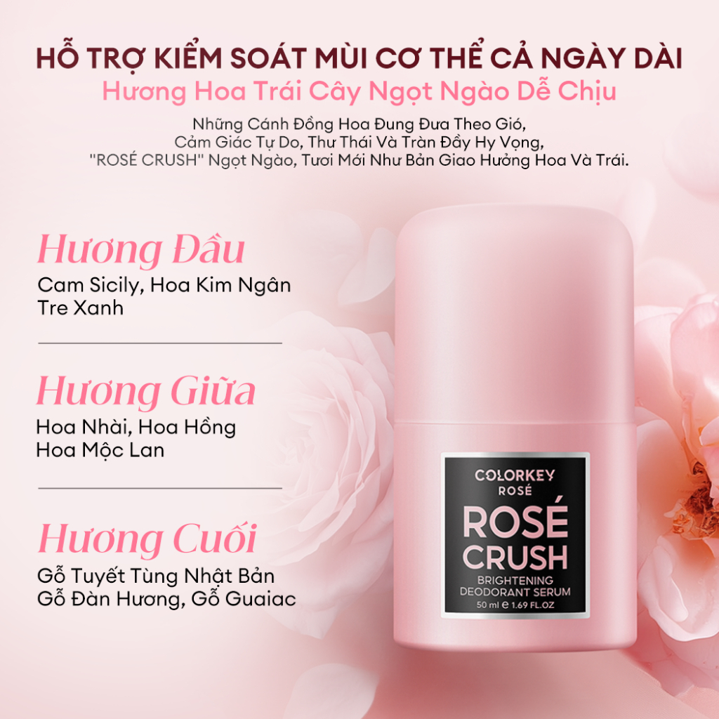 Lăn Khử Mùi Colorkey Rose Rosé Crush Brightening Deodorant Serum 50ml