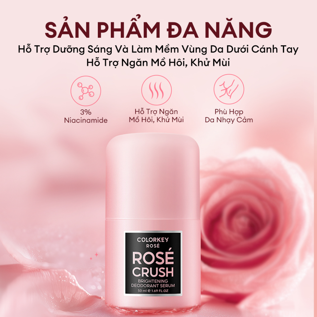 Lăn Khử Mùi Colorkey Rose Rosé Crush Brightening Deodorant Serum 50ml