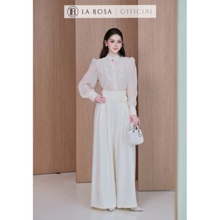 Set Áo Tơ Cổ Ren Tay Bồng Phối Quần Ống Rộng Kèm Hoa La Rosa Set Tiểu Thư Phù Hợp Công Sở, Dự Tiệc S1087
