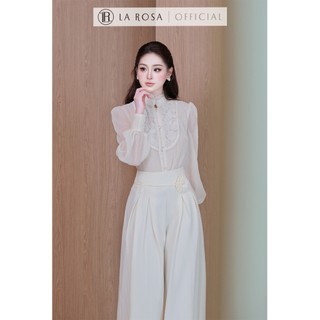 Set Áo Tơ Cổ Ren Tay Bồng Phối Quần Ống Rộng Kèm Hoa La Rosa Set Tiểu Thư Phù Hợp Công Sở, Dự Tiệc S1087