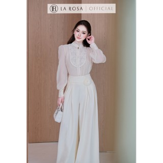 Set Áo Tơ Cổ Ren Tay Bồng Phối Quần Ống Rộng Kèm Hoa La Rosa Set Tiểu Thư Phù Hợp Công Sở, Dự Tiệc S1087