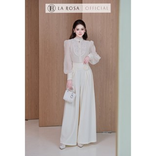 Set Áo Tơ Cổ Ren Tay Bồng Phối Quần Ống Rộng Kèm Hoa La Rosa Set Tiểu Thư Phù Hợp Công Sở, Dự Tiệc S1087
