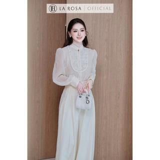 Set Áo Tơ Cổ Ren Tay Bồng Phối Quần Ống Rộng Kèm Hoa La Rosa Set Tiểu Thư Phù Hợp Công Sở, Dự Tiệc S1087