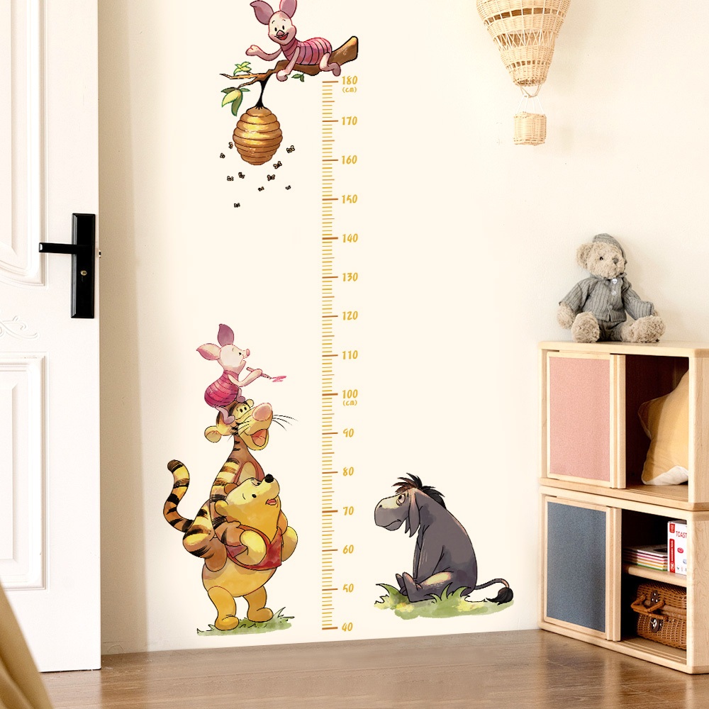 Decal Dán Tường Đo Chiều Cao Hình Gấu Mật Ong Đáng Yêu Có Keo Sẵn 90x165cm - Trang Trí Phòng Bé