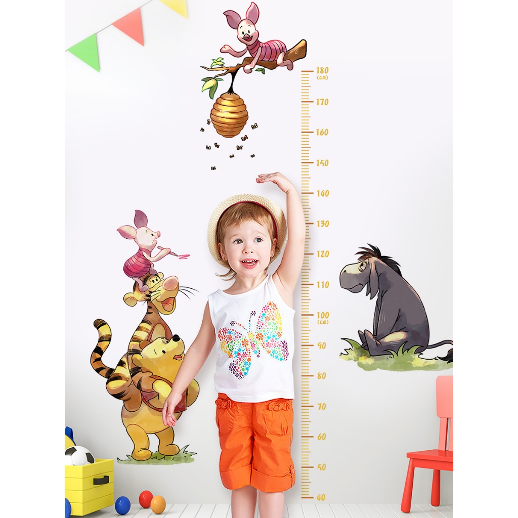 Decal Dán Tường Đo Chiều Cao Hình Gấu Mật Ong Đáng Yêu Có Keo Sẵn 90x165cm - Trang Trí Phòng Bé