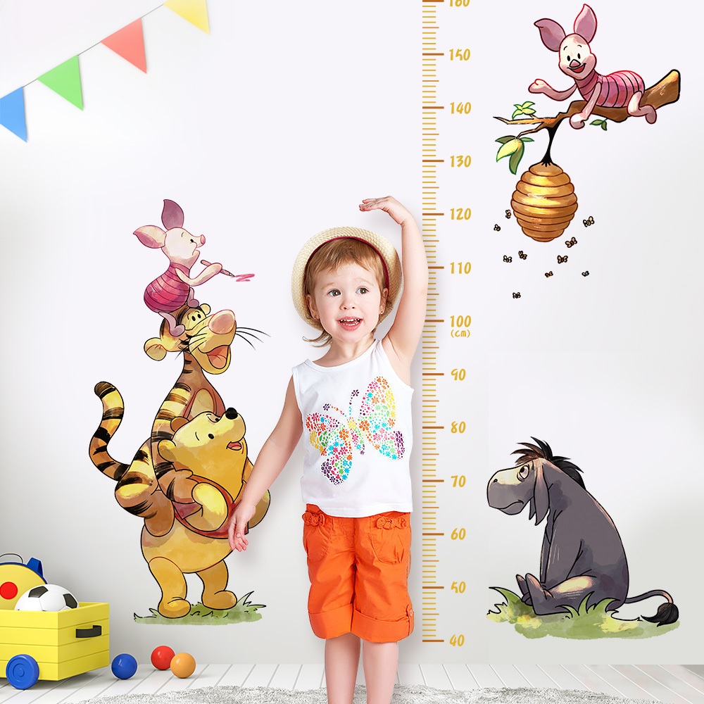 Decal Dán Tường Đo Chiều Cao Hình Gấu Mật Ong Đáng Yêu Có Keo Sẵn 90x165cm - Trang Trí Phòng Bé