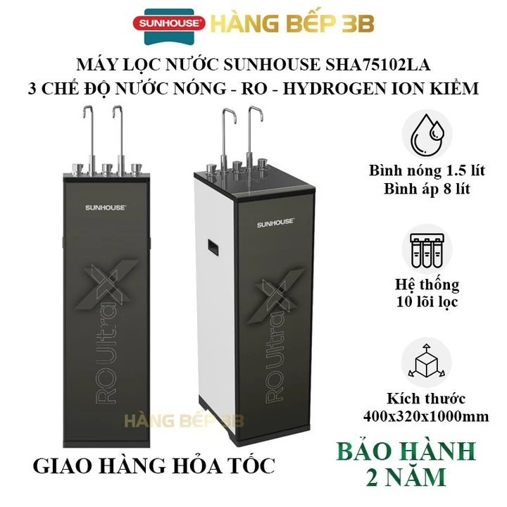 Máy lọc nước RO Sunhouse SHA75102LA (có nước nóng) lọc đa tầng 10 lõi - Bảo hành 24 tháng tận nơi