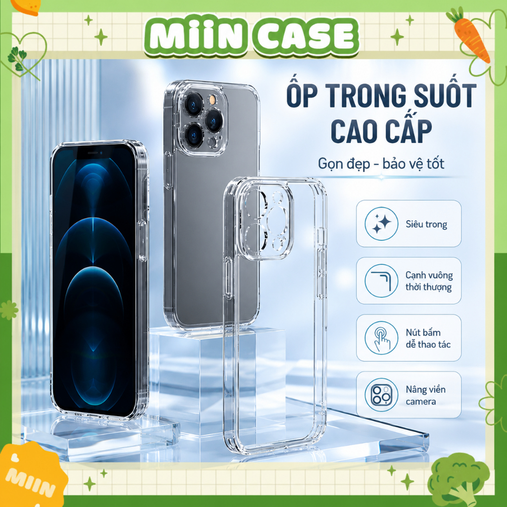 Ốp Lưng iPhone Trong Suốt Cao Cấp, Chống Sốc, Bảo Vệ Camera - iP 6/6s/7/8/Plus/X/XS/XR/11/12/13/14/15/16/Pro/Max/Mini