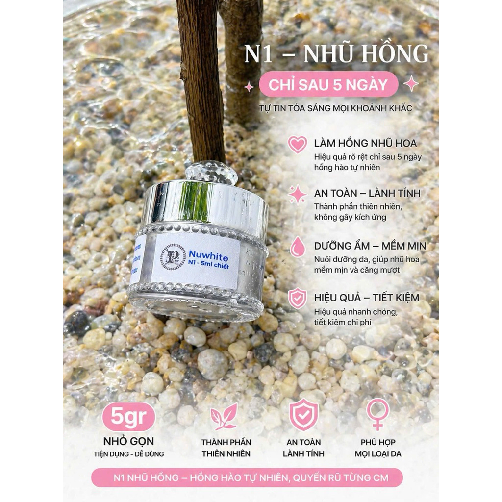 Kem hồng nhũ N1 nuwhite mibiti chiết chỉ sau 5-7 ngày 5ml (date 2028)