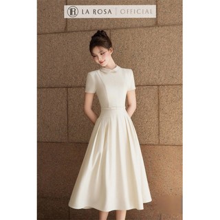 Váy Sơ Mi Dáng Dài Xếp Ly Đính Nơ Eo Tiểu Thư La Rosa Đầm Công Sở, Dự Tiệc Thanh Lịch V1471