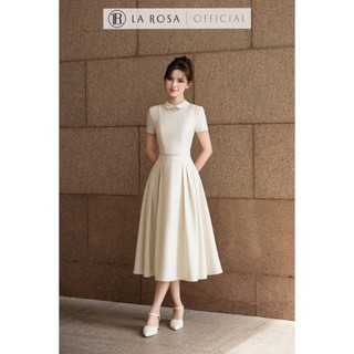 Váy Sơ Mi Dáng Dài Xếp Ly Đính Nơ Eo Tiểu Thư La Rosa Đầm Công Sở, Dự Tiệc Thanh Lịch V1471