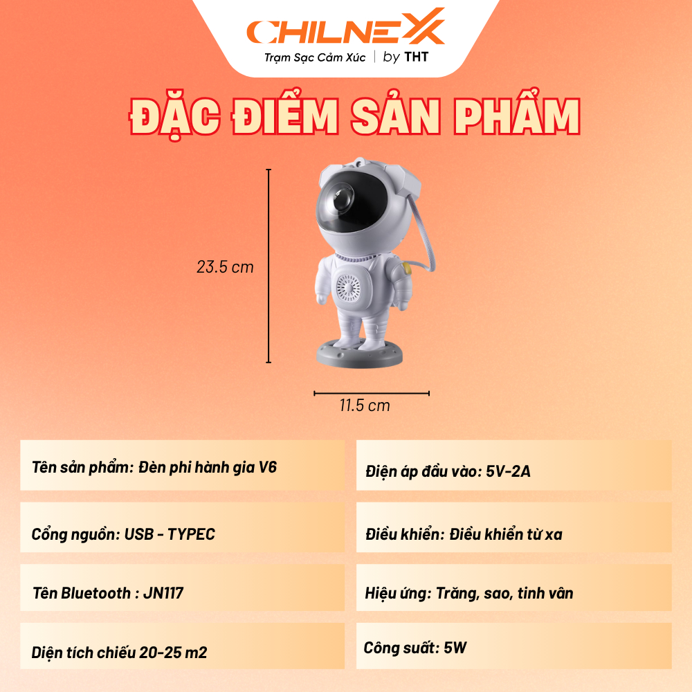 Đèn Phi Hành Gia V6 CHILNEXX  Đèn Decor Trang Trí Chiếu Sao Tinh Vân Kết Nối Bluetooth nháy theo nhạc Đèn Ngủ Đa Màu