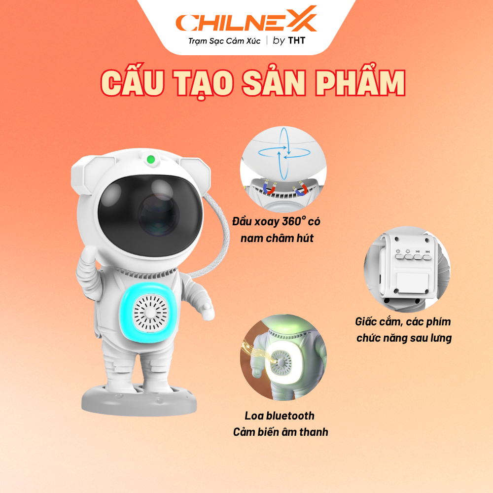 Đèn Phi Hành Gia V6 CHILNEXX  Đèn Decor Trang Trí Chiếu Sao Tinh Vân Kết Nối Bluetooth nháy theo nhạc Đèn Ngủ Đa Màu