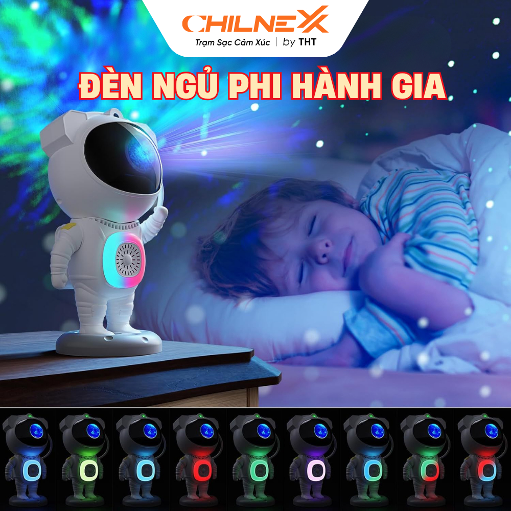 Đèn Phi Hành Gia V6 CHILNEXX  Đèn Decor Trang Trí Chiếu Sao Tinh Vân Kết Nối Bluetooth nháy theo nhạc Đèn Ngủ Đa Màu