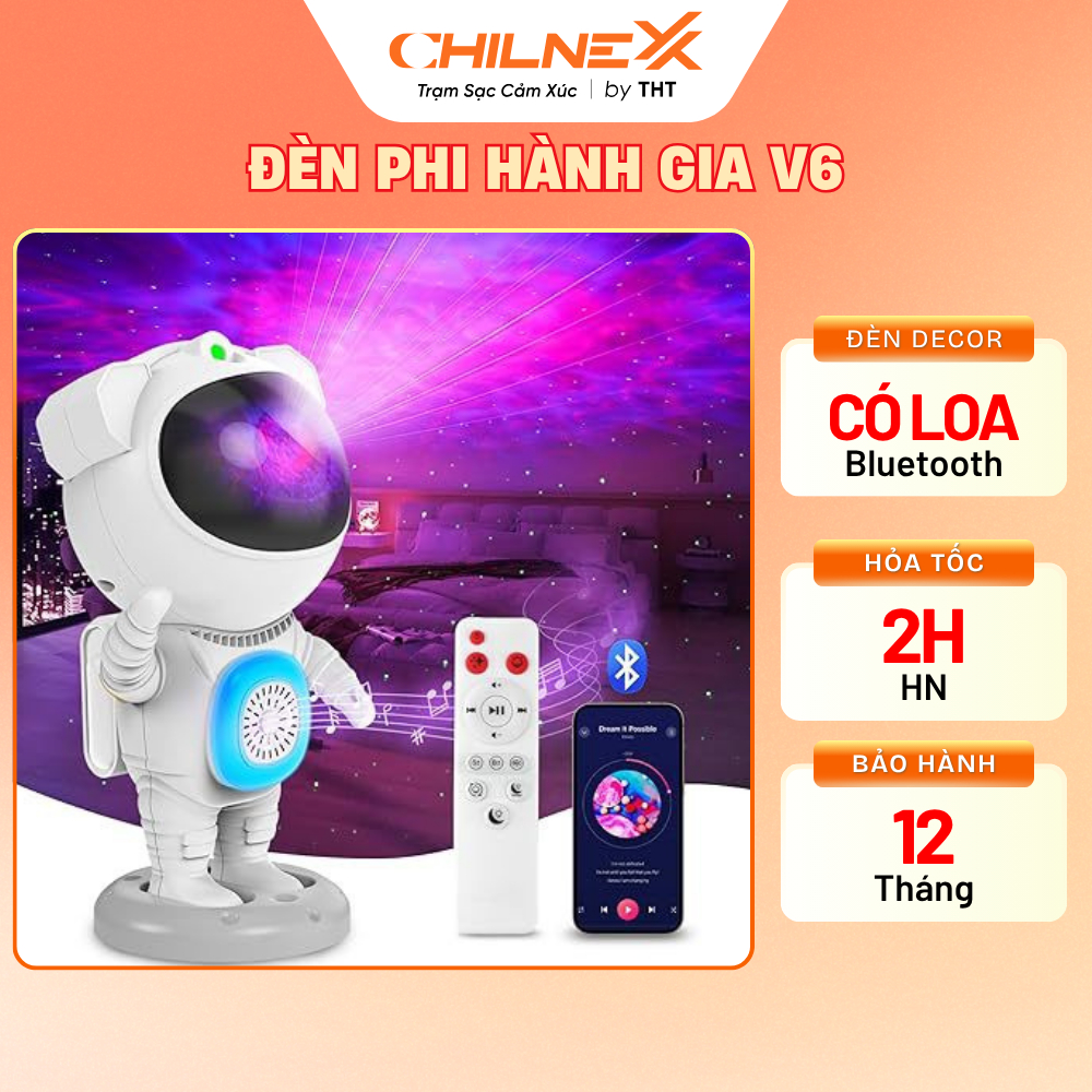 Đèn Phi Hành Gia V6 CHILNEXX  Đèn Decor Trang Trí Chiếu Sao Tinh Vân Kết Nối Bluetooth nháy theo nhạc Đèn Ngủ Đa Màu