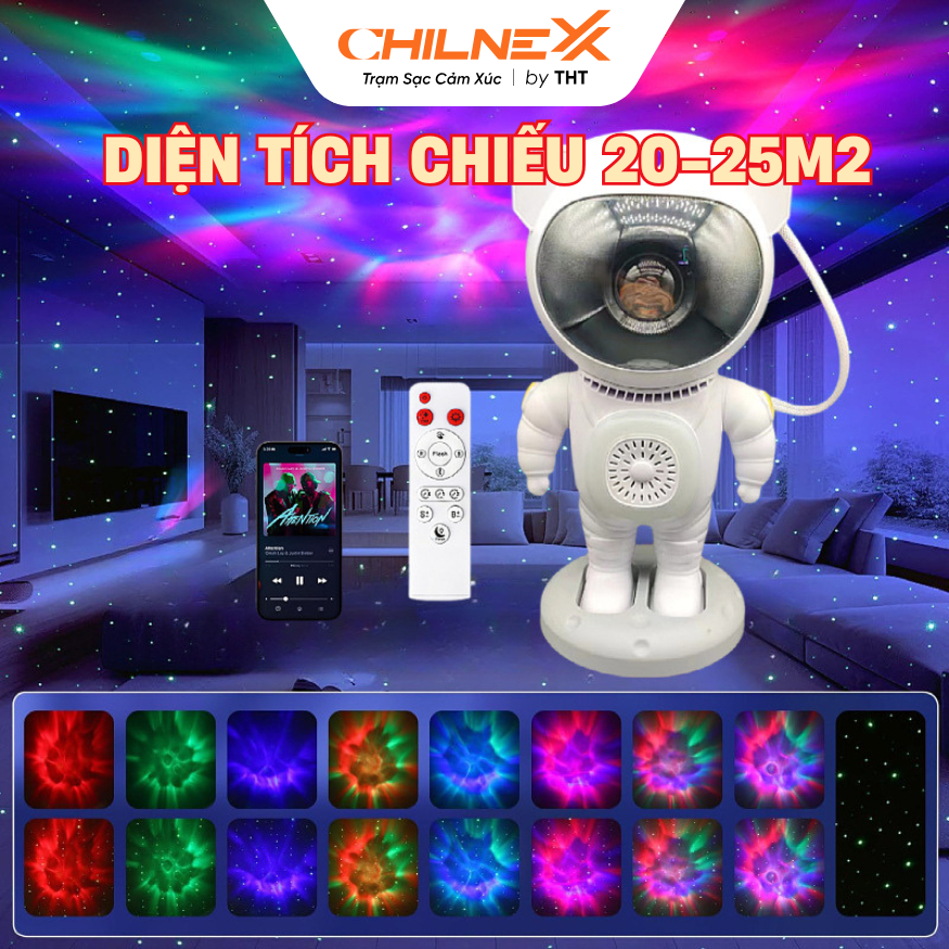 Đèn Phi Hành Gia V6 CHILNEXX  Đèn Decor Trang Trí Chiếu Sao Tinh Vân Kết Nối Bluetooth nháy theo nhạc Đèn Ngủ Đa Màu