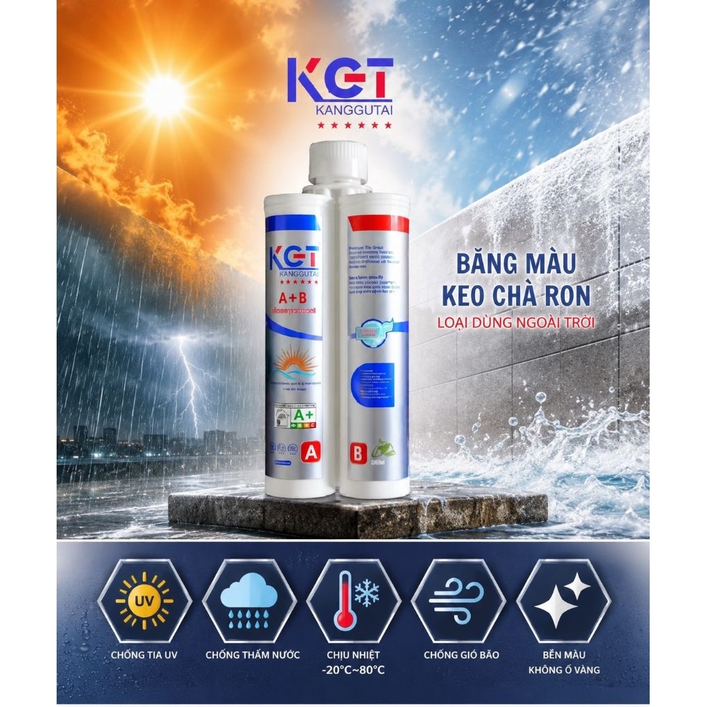 Keo Chà Ron Gạch Ngoài Trời KGT Kanggutai Epoxy (A+B) 400ml - Chống Thấm, Chống Ố Vàng, Chống Tia UV, Bền Màu Ngoài Trời