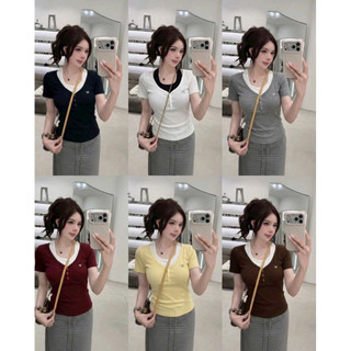 LT - Áo thun nữ cổ yếm tay cộc, chất thun zip mềm free size 1782