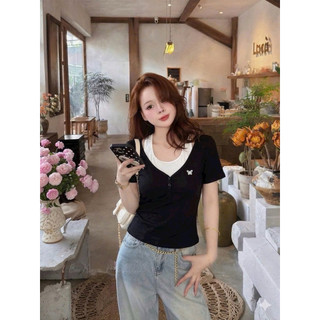 LT - Áo thun nữ cổ yếm tay cộc, chất thun zip mềm free size 1782