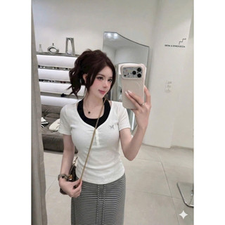 LT - Áo thun nữ cổ yếm tay cộc, chất thun zip mềm free size 1782