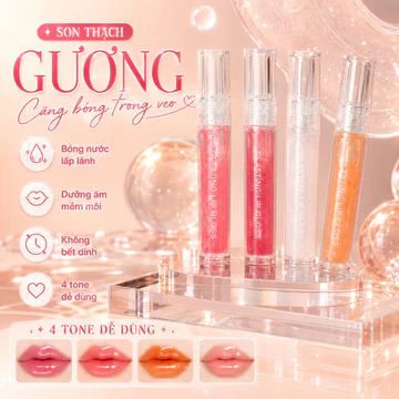 Son Bóng Môi Dạng Lỏng Có Nhũ Vỏ Trong Suốt Dùng Cho Trang Điểm Môi Hằng Ngày Tiện Mang Theo