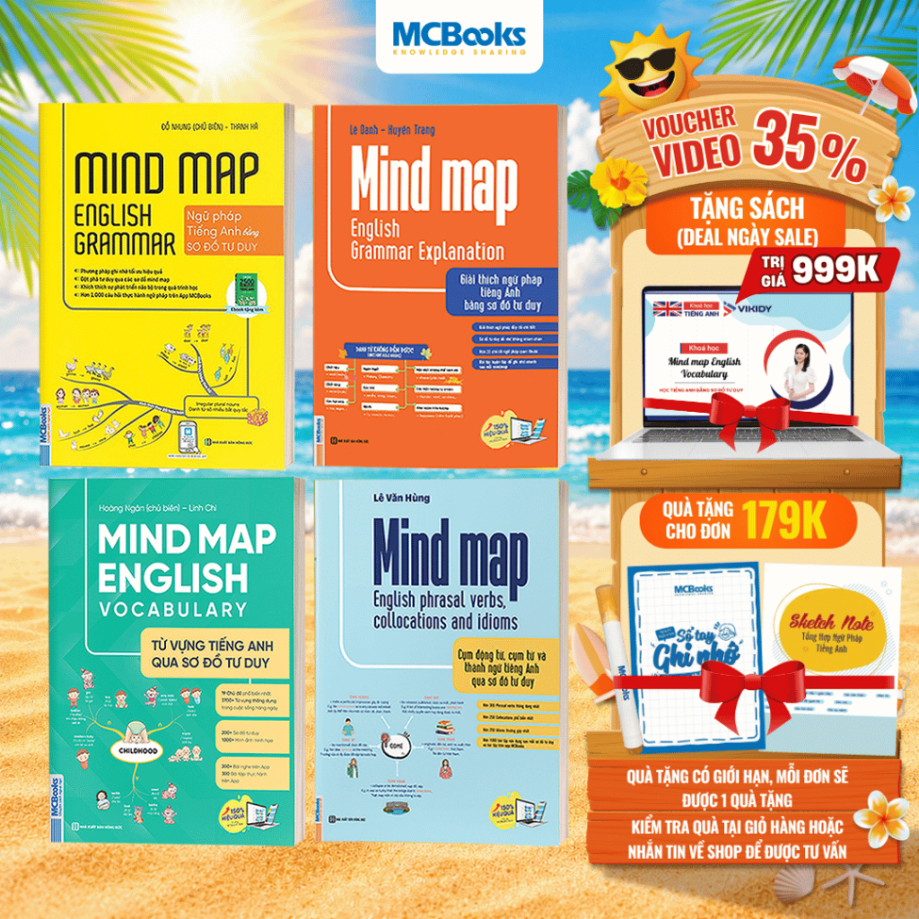 Sách - Bộ 4 Cuốn MindMap English Tự Học Tiếng Anh Cho Người Mới Bắt Đầu MCBooks (Lẻ Tùy Chọn)