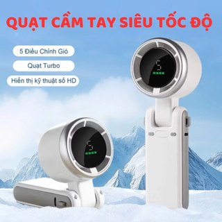 Quạt Cầm Tay Turbo Fan Gió Siêu Mạnh 5 Cấp Độ, Pin 4000mAh, Màn Hình LED, Gấp Gọn Để Bàn Đi Du Lịch
