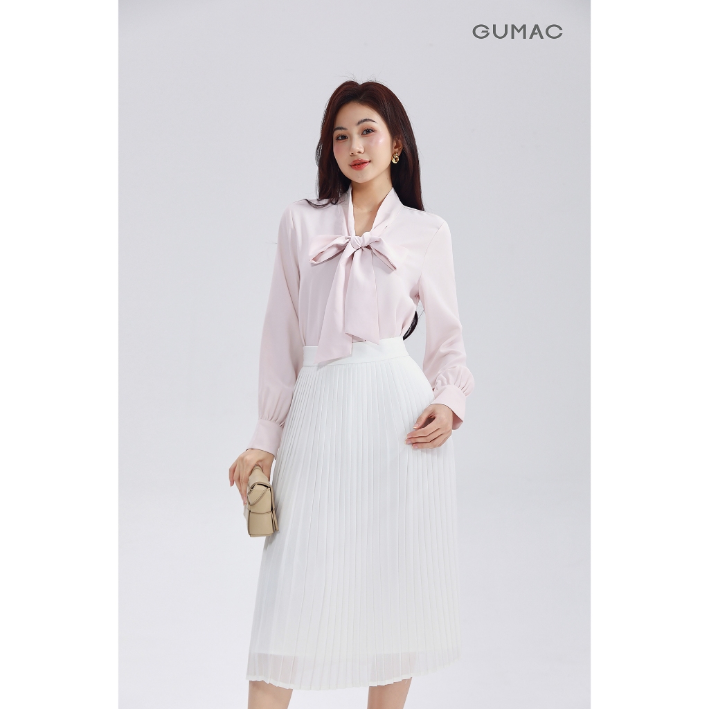 Áo Sơ Mi Nữ GUMAC Áo Kiểu Lụa Ý Tay Dài Cổ Thắt Nơ Form Suông Công Sở Thanh Lịch AF07029
