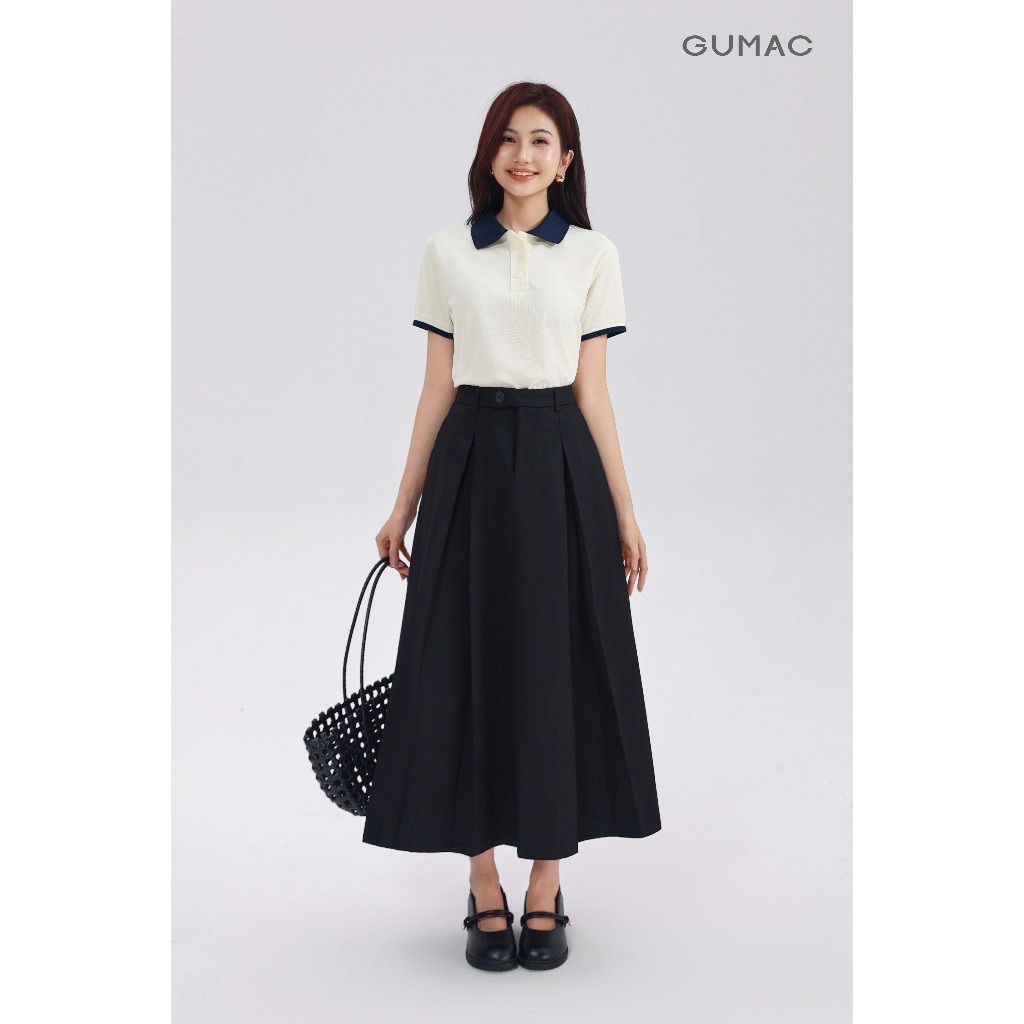 Chân Váy Kaki Nữ GUMAC Form A Xòe Dài Phối Ly Hộp Có Túi Sườn Trẻ Trung Dễ Phối Đồ YVF10073