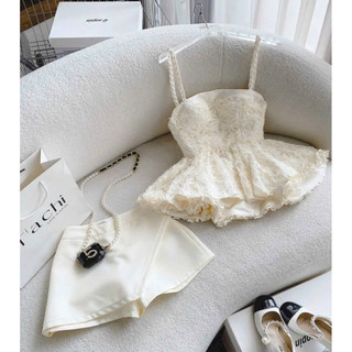 Áo 2 dây dáng peplum hoa & Chân váy kaki, Set đồ nữ tiểu thư sang chảnh đi tiệc dạo phố | Pearlique