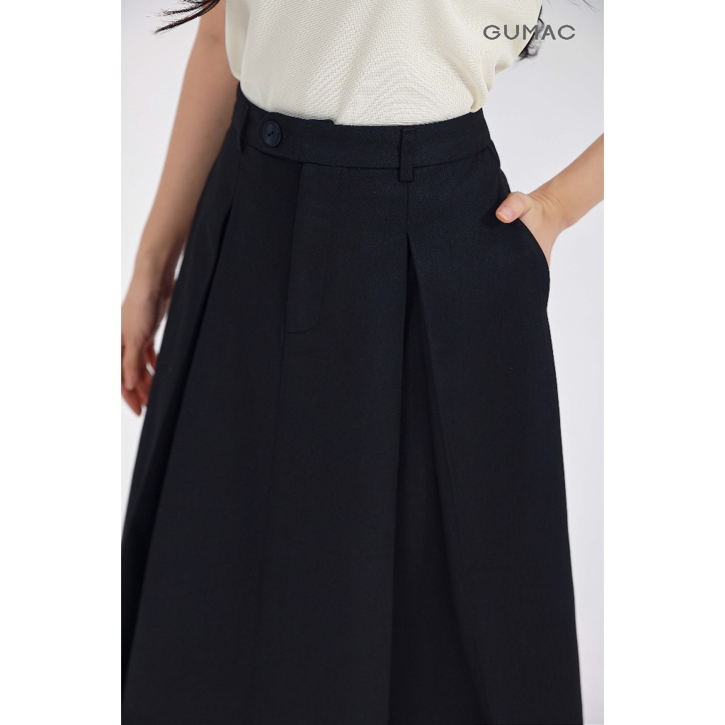 Chân Váy Kaki Nữ GUMAC Form A Xòe Dài Phối Ly Hộp Có Túi Sườn Trẻ Trung Dễ Phối Đồ YVF10073